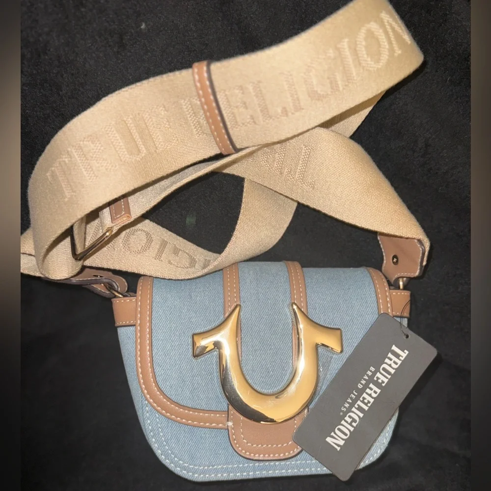 True Religion Denim and Tan Crossbody Bag